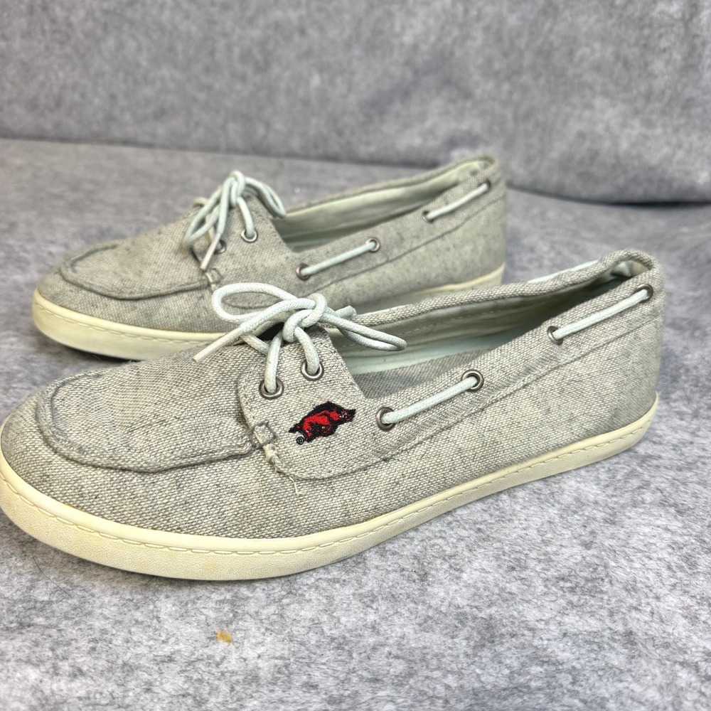 Cruzerz Arkansas Razorbacks Boat Shoes Women Grey Canvas Loafers NCAA Collegiate - Picture 5 of 9